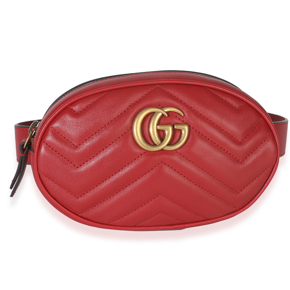 Gucci Handbags - Gucci Hibiscus Red Matelasse Calfskin GG Marmont Belt Bag 85/34